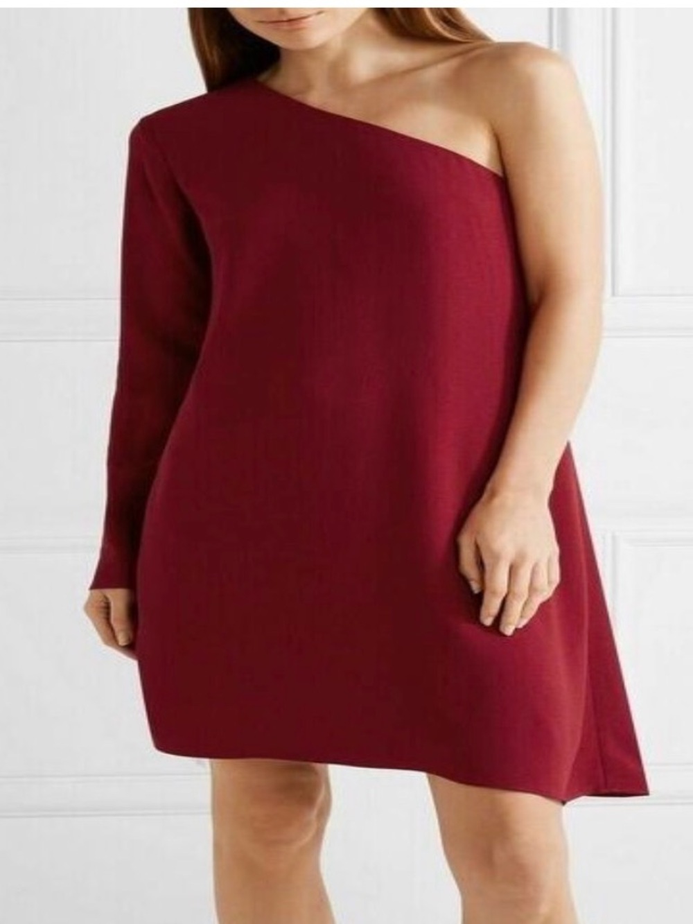 Theory Dark Red Rosina Crepe One Shoulder Shift Evening Classic Dress 4